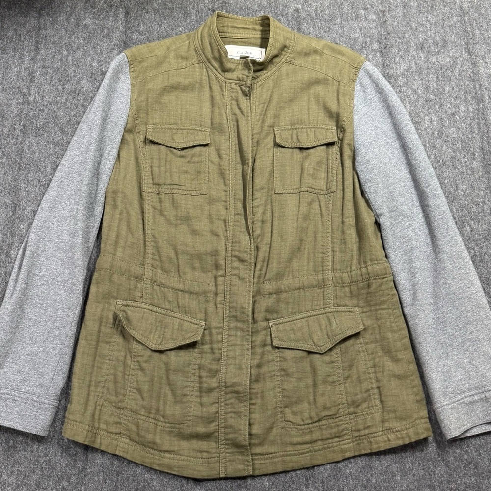 Caslon Woman’s Army Olive Green and Gray Cargo Utility Jacket size Medium